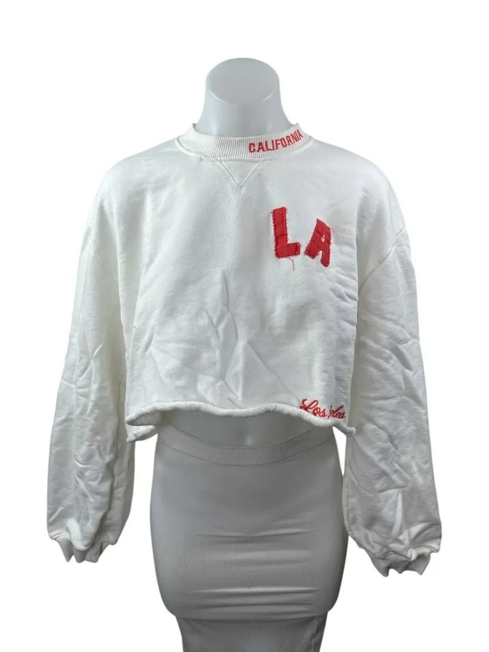 Zara LA Women's Embroidery Patchwork Plush Crop Varsity Sweater Sweatshirt Top S
